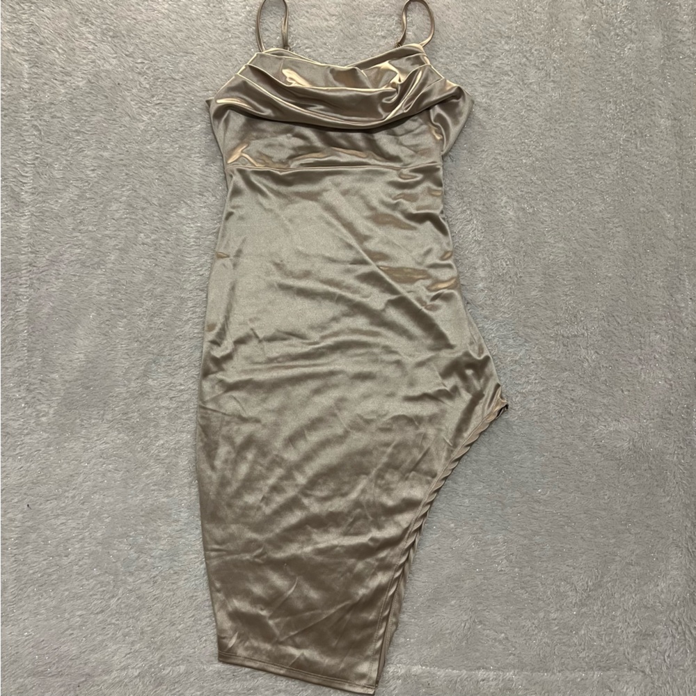 Elegant Tan/Gold Satin Dress